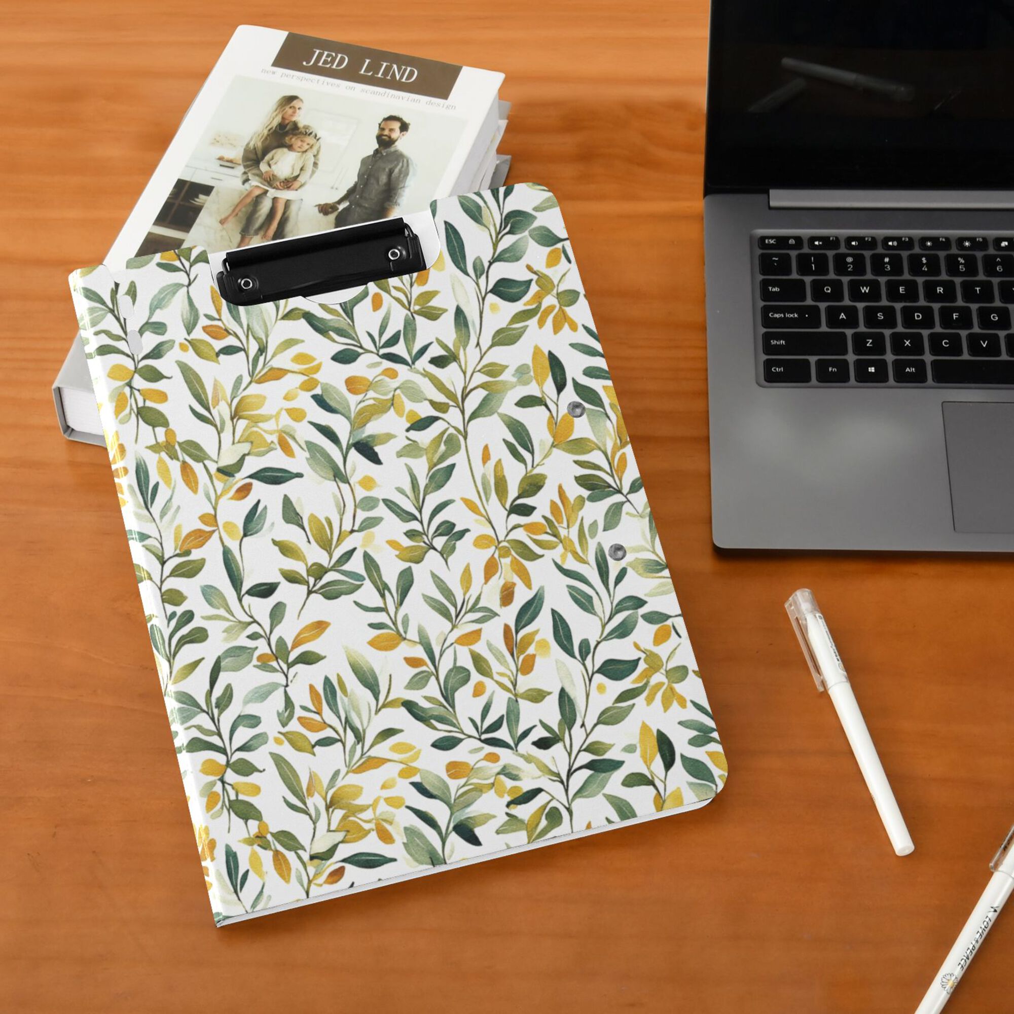 FORMRS A4 Clipboard Folder with Pen Holder Horizontal Foldable School Office Binder, Autumn Greenery