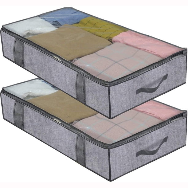 Contenedores de almacenamiento debajo de la cama, (paquete de 2), bolsas de almacenamiento grises de gran capacidad con asa reforzada, para ropa, sábanas, toallas, mantas, dormitorio, armario, dormitorio JM MX-0140504FYD