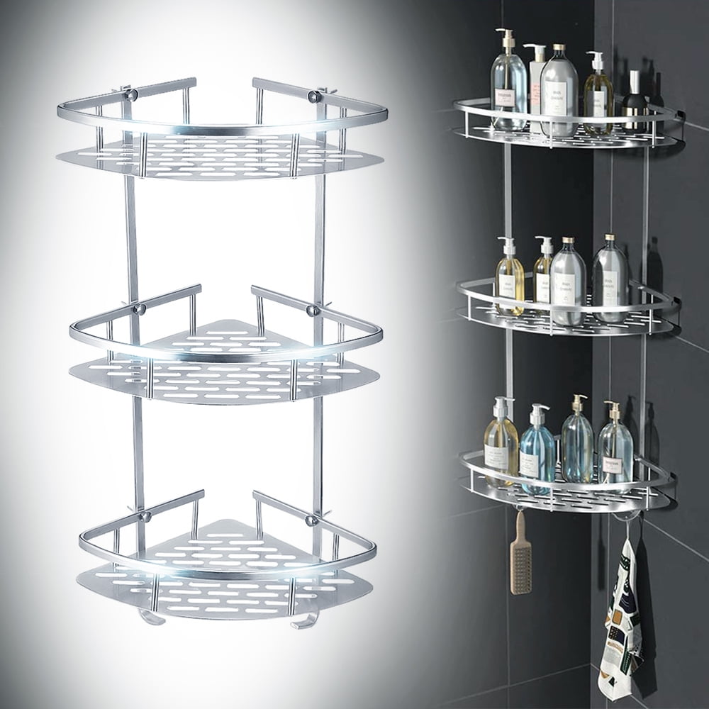 3 Layers Space Aluminum Bathroom Shelf Corner Basket Shower Shampoo So –