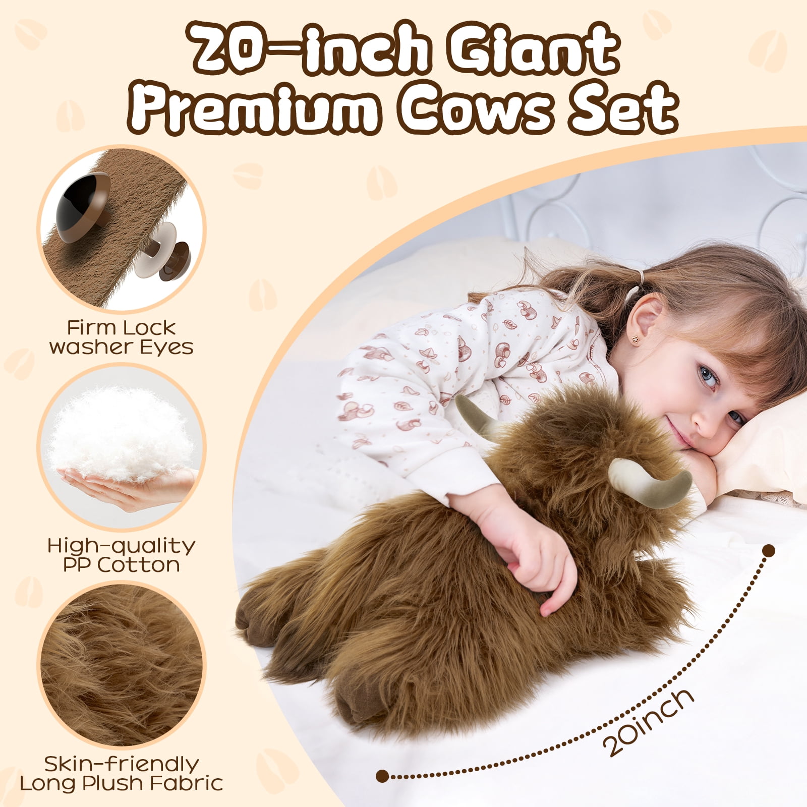 MorisMos 20" Highland Cow Stuffed Animal with 3 Babies Plush Toys