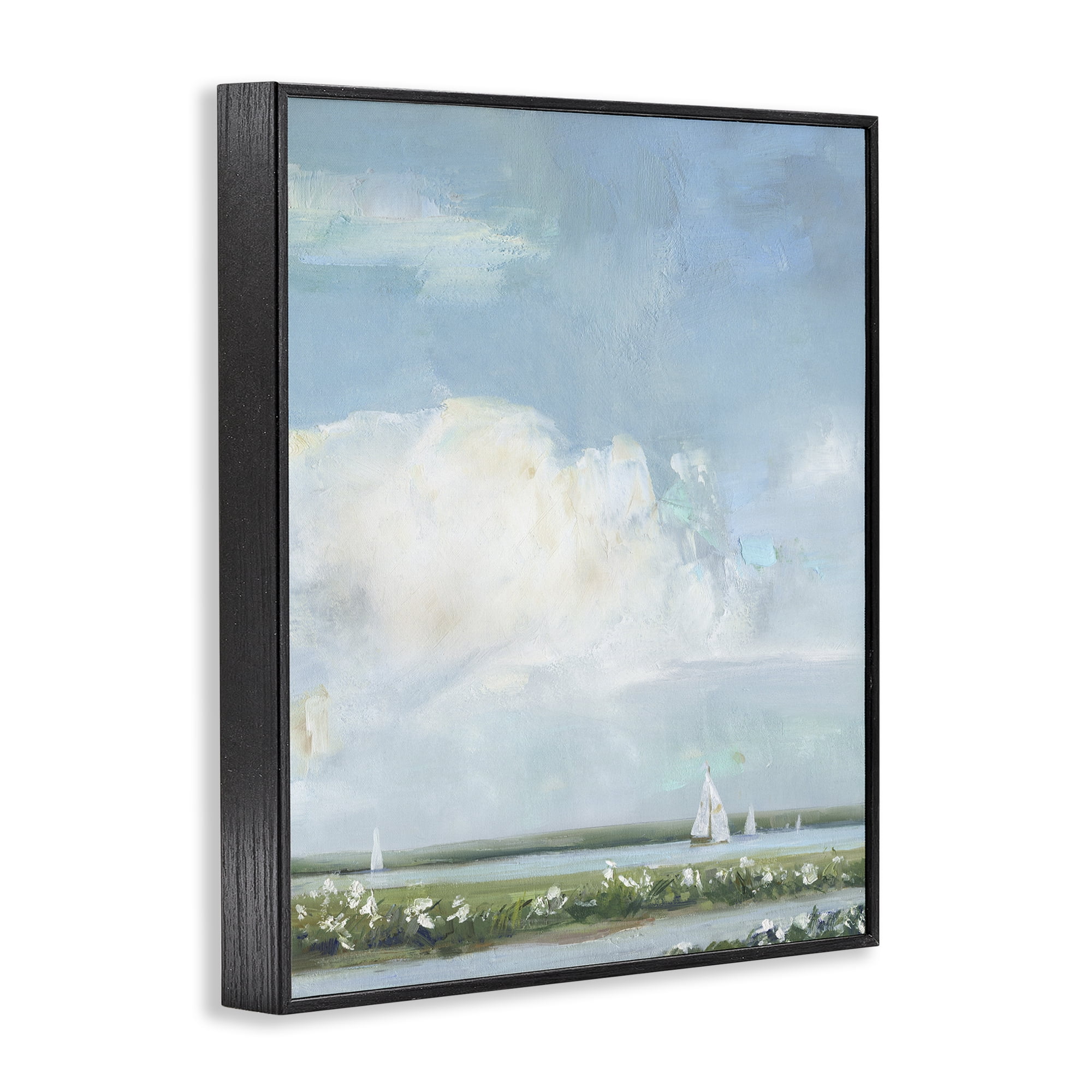 Stupell Industries Seaside Sailing Along Meadow Black Framed Giclee Art, design by Sally Swatland