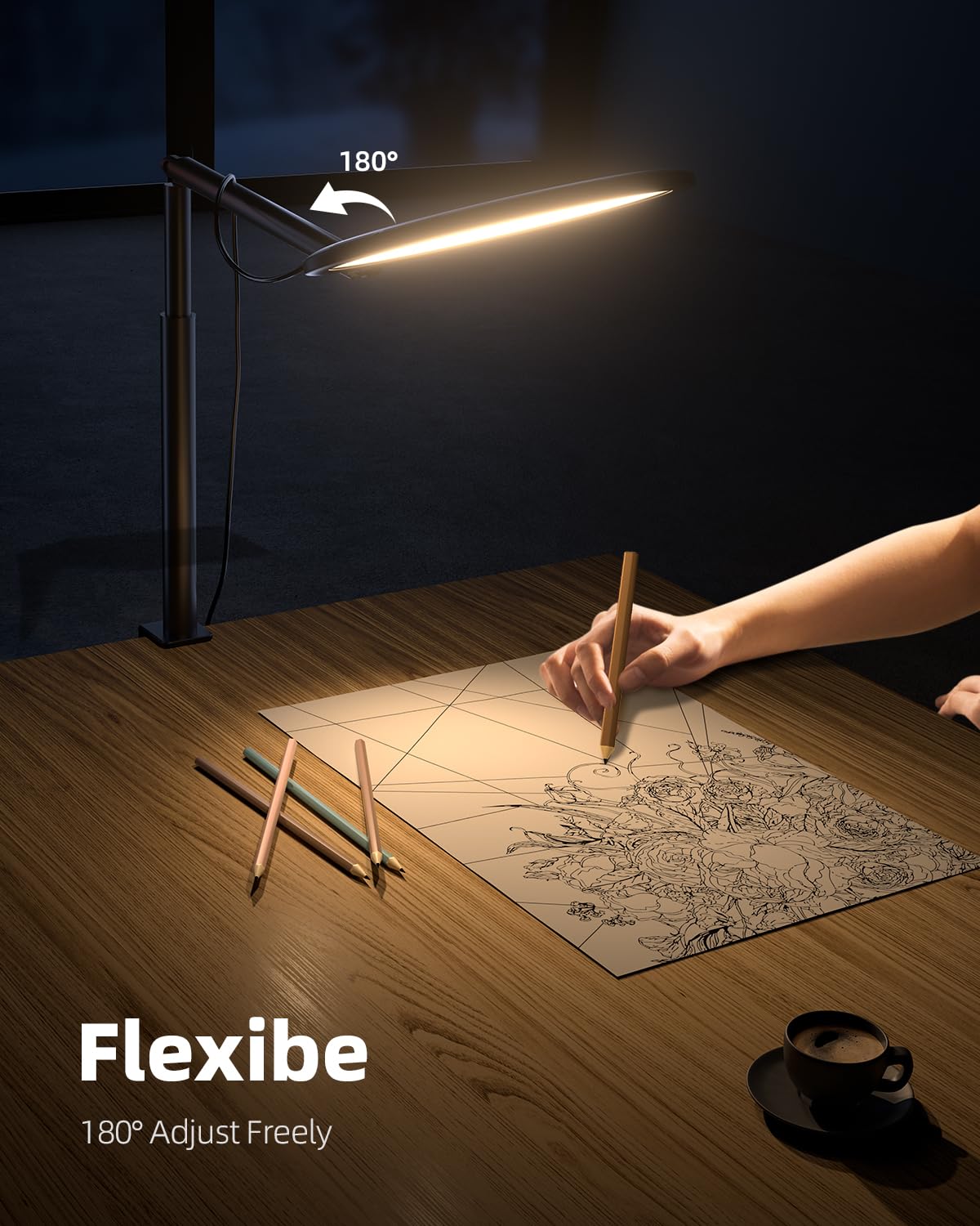 10.2" Desk Ring Light With Stand  360° Rotate Lamps For Home Office C-clamp Flexible Height Adjust Arm Podcast Gaming Recording Zoom Lighting