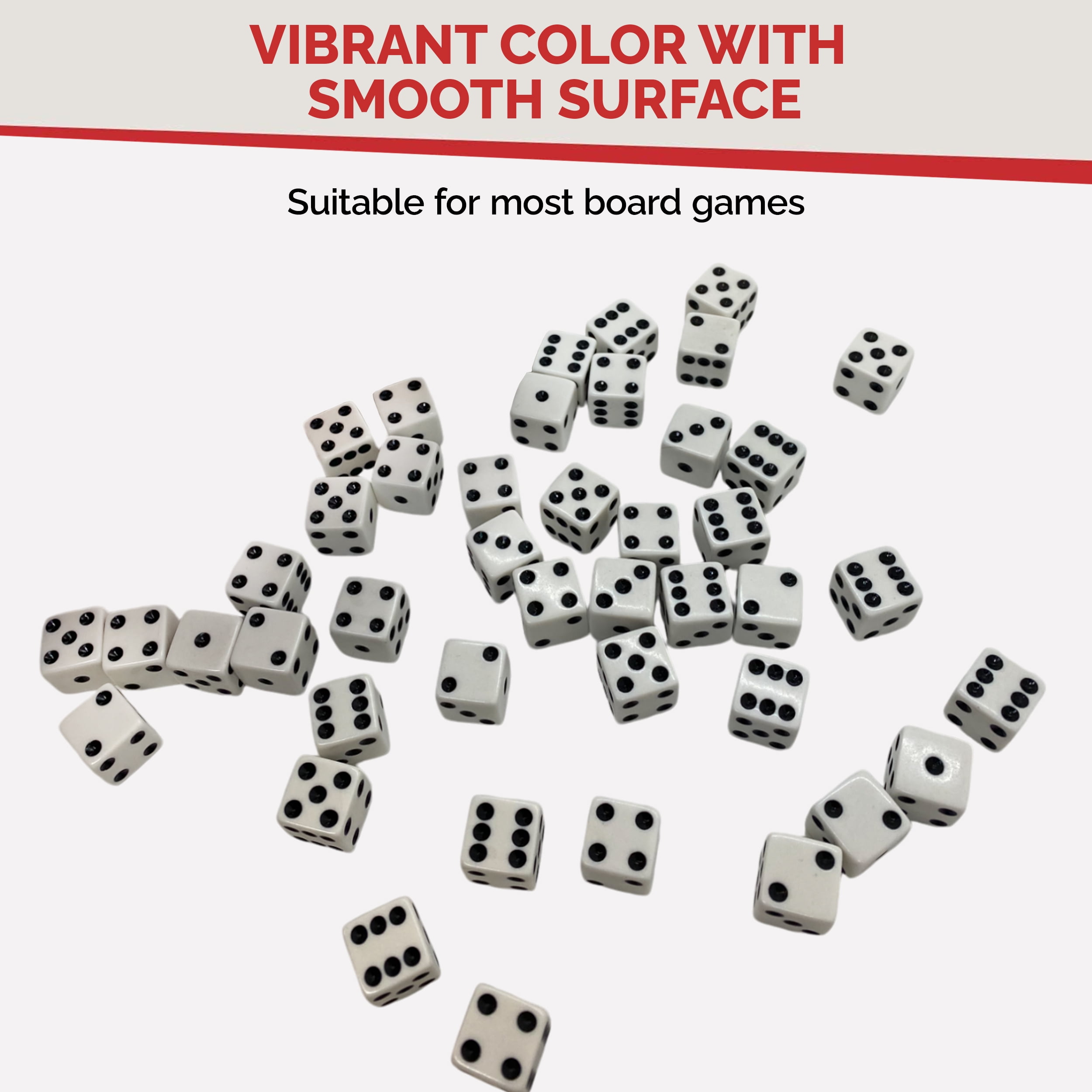 MR CHIPS D6 Standard 16 mm Opaque Dice with Pip Dots - 200 pack - White