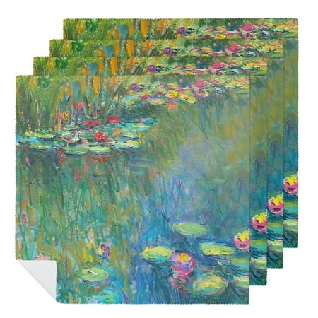 

Facannap Flowers Pond Impressionism Cloth Napkins for Hotel Home Banquet Atmosphere Embellishment - Polyester Gift Home Decor 4 PCS