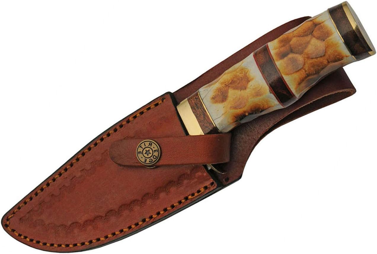 SANZ Damascus Flint Bone Hunting Knife 9 Inch - Camping Knife with Bone Handle, Full Tang Blade & Sheath - Pocket Knife for Hunting, Camping & Outdoor uses