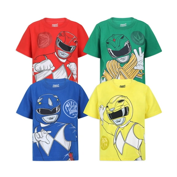 Power Rangers Boys Short Sleeve T-Shirt 4 Pack Shirts for Little Kids – Red/Yellow/Blue/Green
