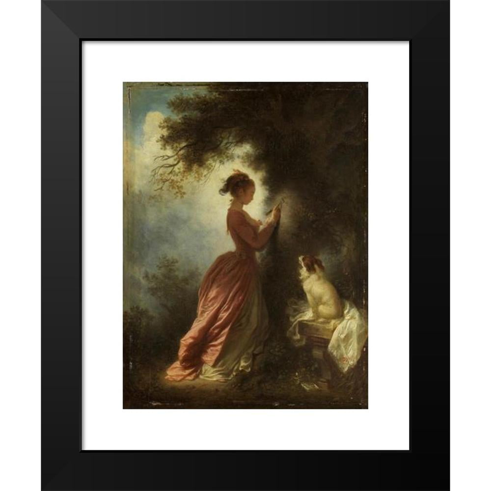 Jean-Honoré Fragonard 12x14 Black Modern Framed Museum Art Print Titled - The Love Figure (The Souvenir) (C.1775 - C.1780)