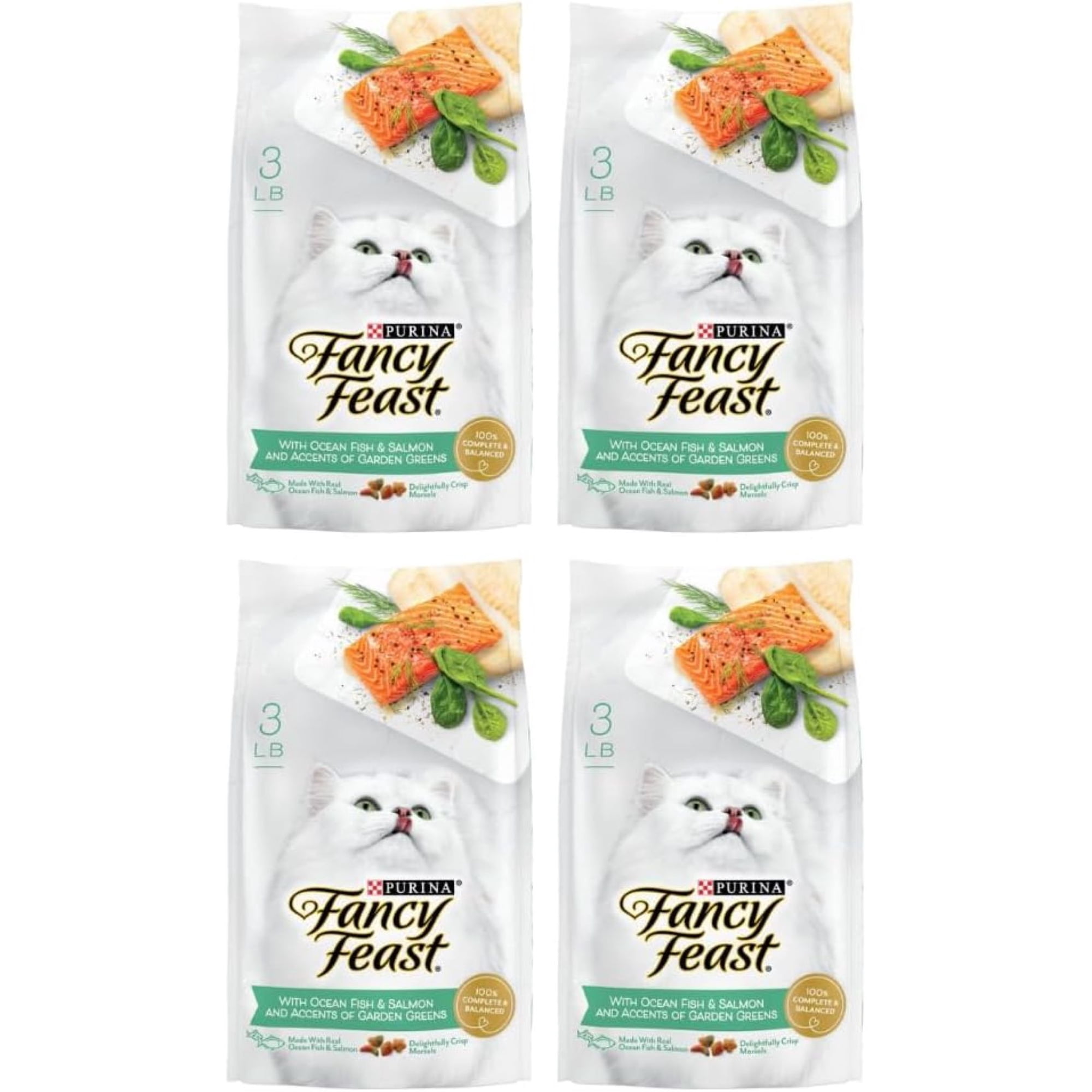 Purina Fancy Feast With Ocean Fish & Salmon and Accents of Garden Greens Dry Cat Food, 3 LB (Pack of 4)