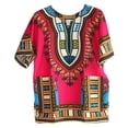 thumbnail image 2 of 2x Camisa Dashiki Africana Cuello En V Manga Corta Cómoda Ropa De Verano Talla Única Rosa Rojo, 2 of 7