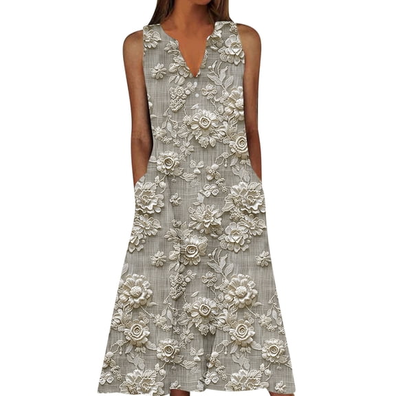 HomeGardon Summer Dresses Dresses for Women Summer Casual Dress Gradual Sleeveless Neck V-Neck Long Dress,S-XXXXXL