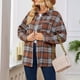 thumbnail image 4 of Abrigo de Lana Holgado con Bolsillos y Larga para Mujer, Estilo Casual de Otoño, A Cuadros Color Caramelo L, 4 of 9