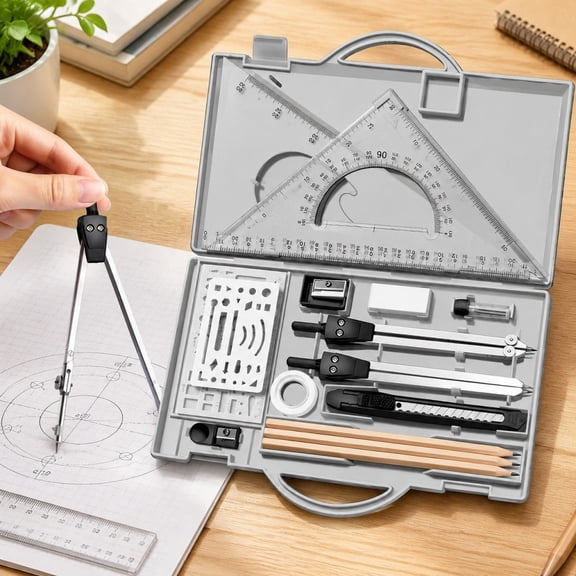 21PCS Compass Geometry Tools with Case, Rulers, Metal Compass, Square Set, Mechanical Pencil, Back to School Supplies for Students