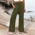 thumbnail image 2 of QATAINLAV Linen Pants for Women Casual Loose Wide Leg Slits Palazzo Trousers Solid Color Drawstring High Waist Pants Summer Beach Vacation Clothes Green XXXL, 2 of 7