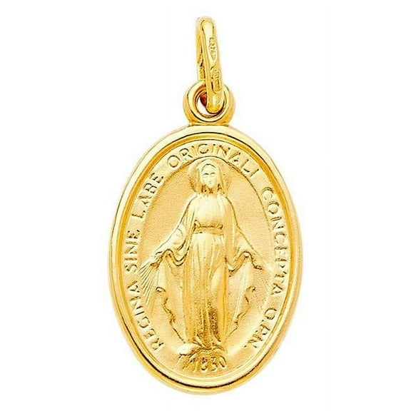 Jewelry 14k Yellow Gold Miraculous Medal Virgin Mary Pendant
