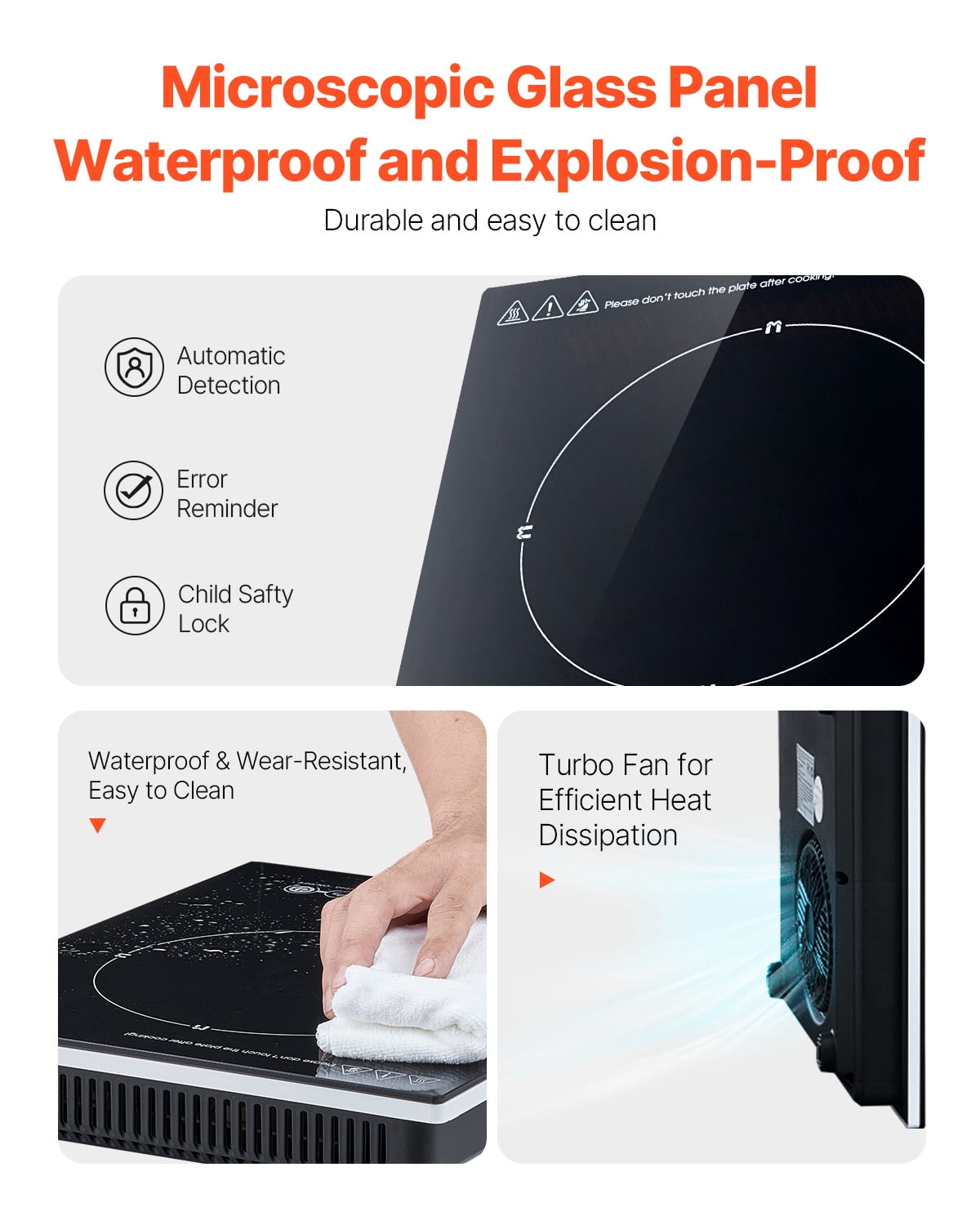 KFFKFF Compact Induction Stove, 1800W Electric Heat Source with 9 Heat Levels, Tabletop Induction Heating Pad with 3H Countdown, Safety Lock for Kids, Simple Maintenance