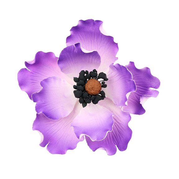 O'Creme Anemone Gumpaste Sugar Flower 3-1/4 Inch, 6 Pieces Purple