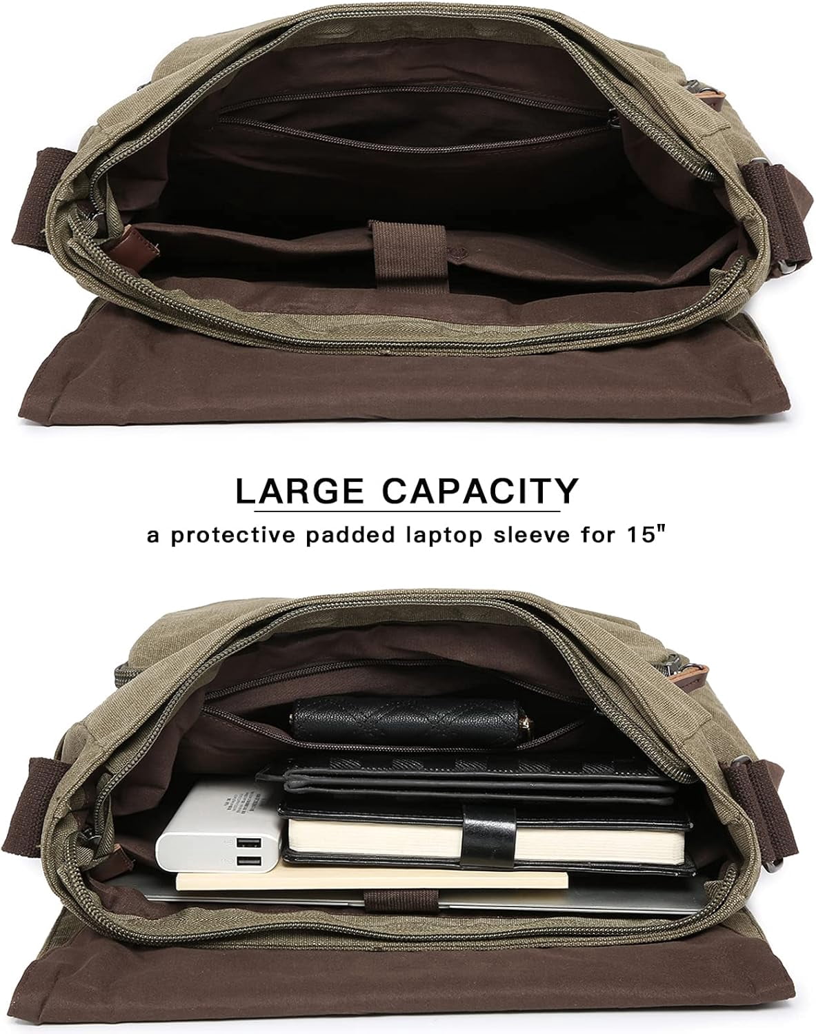 NANAHuang Large Vintage Canvas Messenger Shoulder Bag Travel Crossbody Purse Briefcase Business Bag for 15inch Laptop