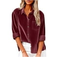 thumbnail image 3 of Nfurl Corduroy Button Down Shirts for Women Plus Size Soft Long Sleeve Lapel Collar Shirt Business Casual Solid Color Tops for Work Wine L, 3 of 7