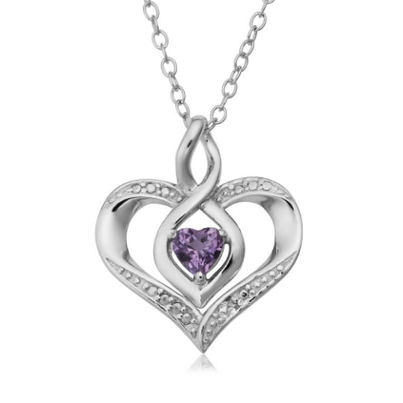 Sterling Silver Heart Shape Gemstone February Birthstone Necklace, 18"