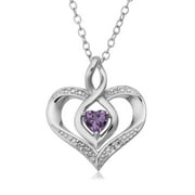 Sterling Silver Heart Shape Gemstone February Birthstone Necklace, 18"