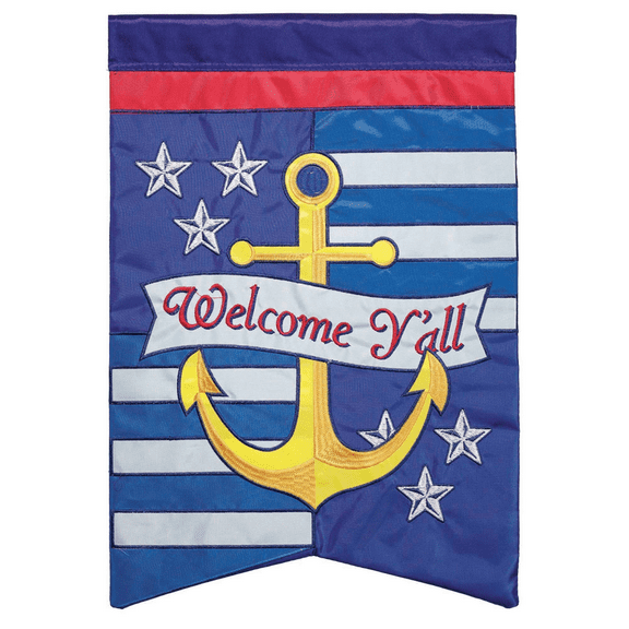Magnolia Gardens M001316 29 x 42 in. Double Applique Anchor Welcome Y All Polyester Garden Flag - Large