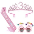 thumbnail image 1 of Decoraciones de Cumpleaños, Kit de Sash y Corona con Brillo con Gafas de Sol de Feliz Cumpleaños, Corona de Princesa Tiara y Accesorio de Atuendo para Fiesta de Sash, 1 of 6