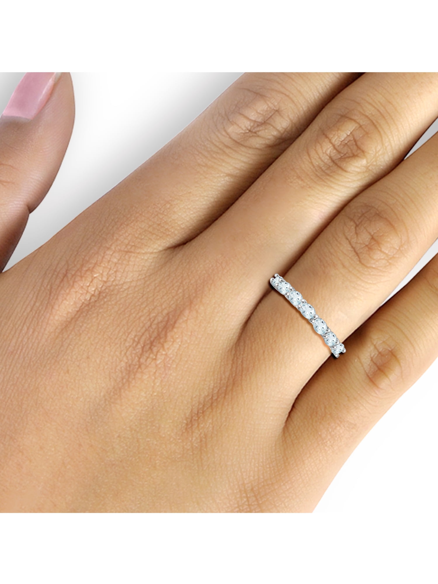 JewelersClub Aquamarine Ring – Stunning Sterling Silver Ring with 1.00 Carat T.G.W. Aquamarine - Elegant 7-Stone Ring Design - Hypoallergenic Sterling Silver