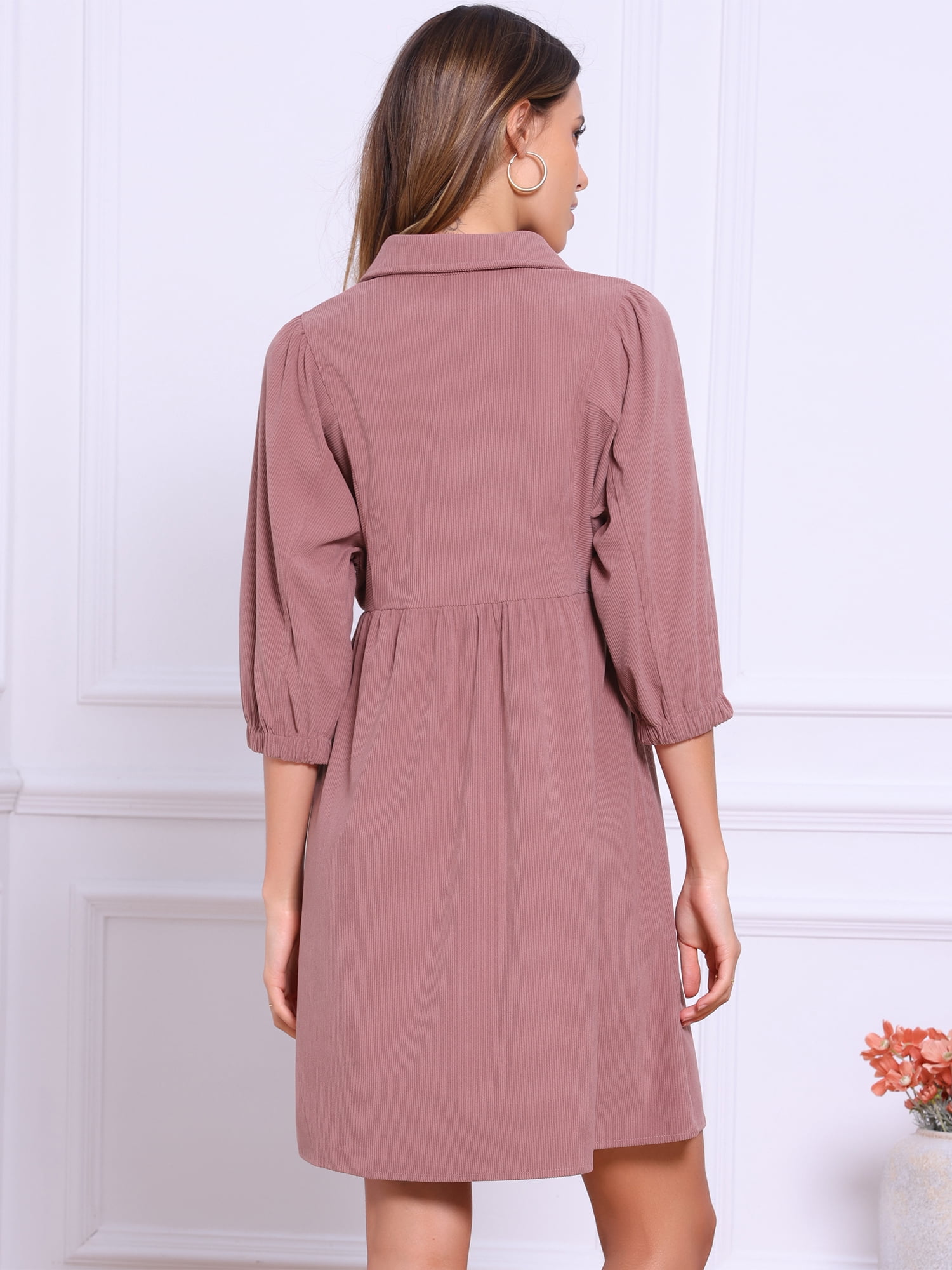DARING DIVA Women's Button Down 3/4 Sleeve A-Line Mini Shirt Dress XL Dark Pink