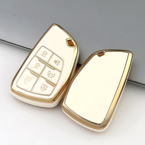 Key Fob Cover Compatible with Fit for 2021-2026 GMC Yukon Denali Sierra Chevy Silverado Suburban Tahoe Buick 6 Button TPU Leather Keychain Case Holder Protector