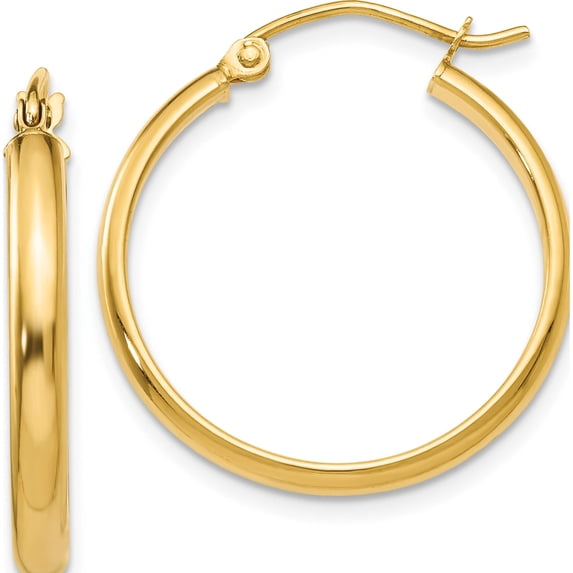 14K Yellow Gold Round Tube Hoop Earrings (19 X 2.75) Made In Indonesia tc140