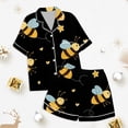 thumbnail image 5 of Gelikeya Pajamas Set Bee Festival Button Down Satin Short Sleeve Top and Shorts Set World Bee Day Nightgown Loungewear (Kids, 032-Black, 6-7 Years), 5 of 5