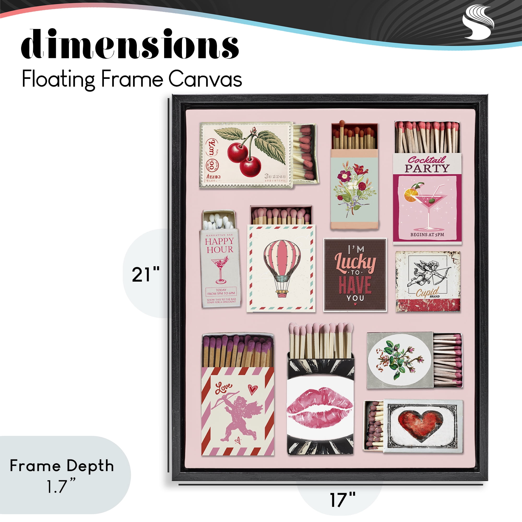 Stupell Industries Vintage Romantic Matchbox Collection Black Framed Floater Canvas Wall Art, design by CAD Designs