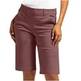 thumbnail image 2 of Arnsht Women Solid Color Plus Size Elastic Twill Slim Waist Regular Hiking Shorts With Pockets Summer Casual Shorts Brown XXXXL, 2 of 9