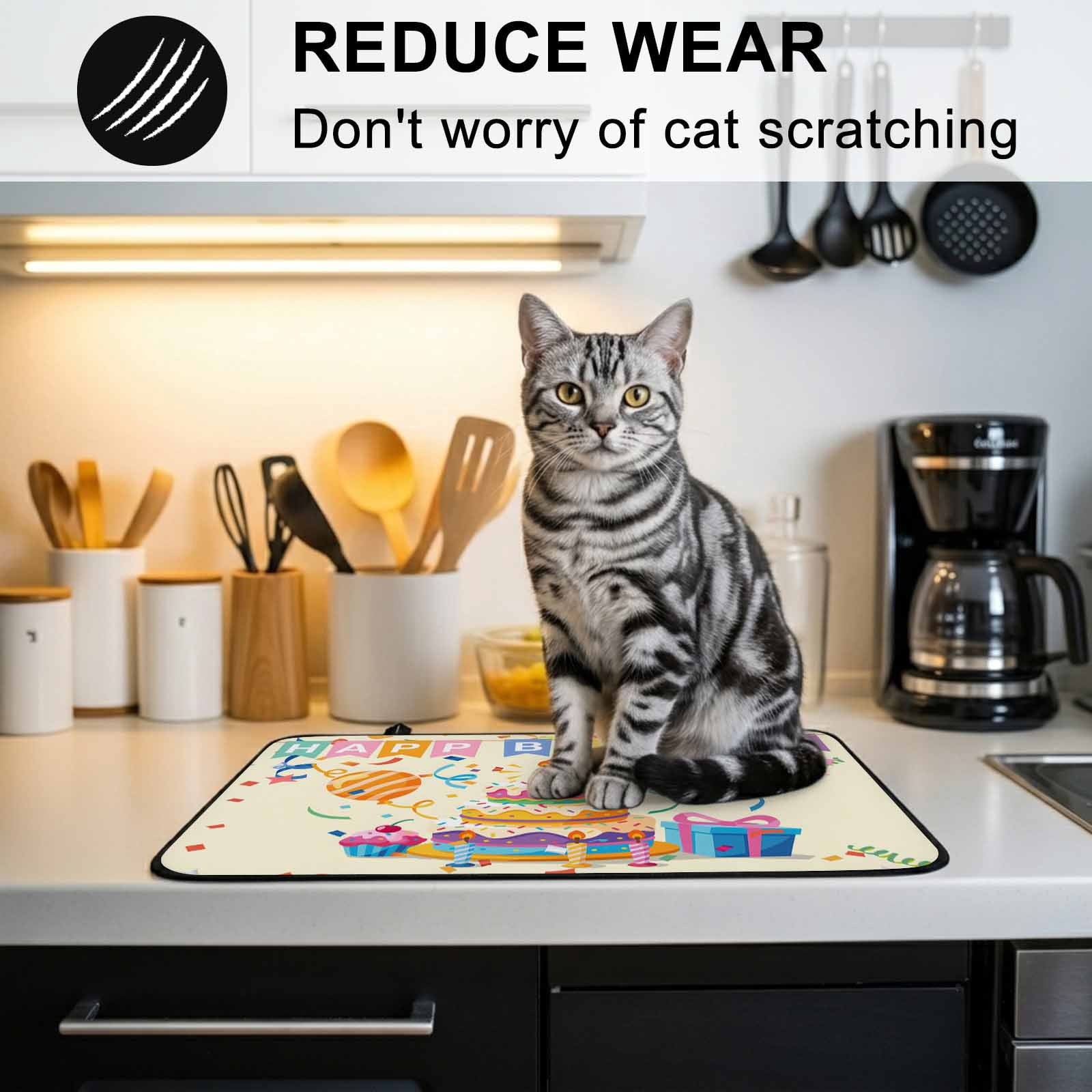 Happy Birthday Cake Stove Top Cover for Electric Stove, Heat-proof & Non Slip Glass Top Stove Cover Protector, Ribbon Balloon Cartoon Cute Kitchen Flat Cooktop Rubber Mat 24x21 Inches