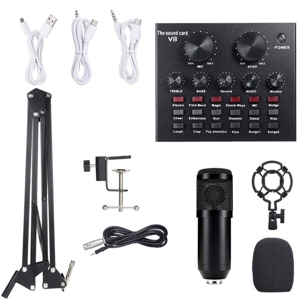 Tarjeta de sonido en vivo multifuncional y kit de micrófono de suspensión BM800