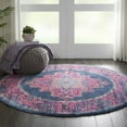 thumbnail image 5 of 4â€™ Round Blue and Pink Medallion Area Rug, 5 of 6