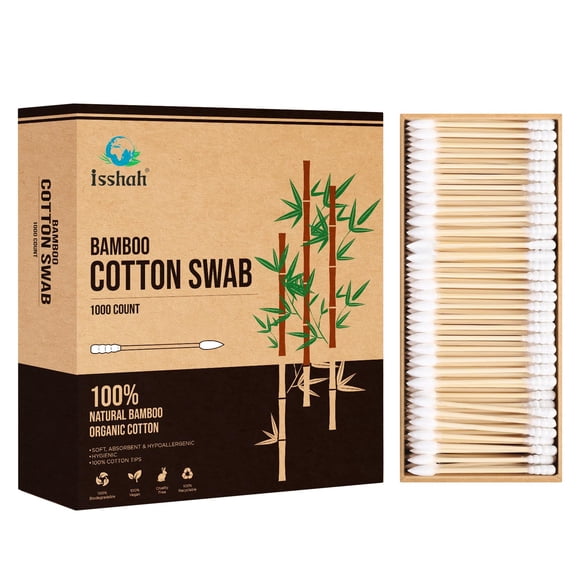 Bastoncillos de algodón y bambú Isshah, 1000 unidades, biodegradables
