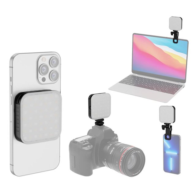 Magnetic Pocket LED Video Light Photography Fill Light 2500K-9000K Dimmable Video Conference Light for Computer Tablet Mobile Phone DSLR Camera Built-in Battery with Clip & Cold Shoe Adapter