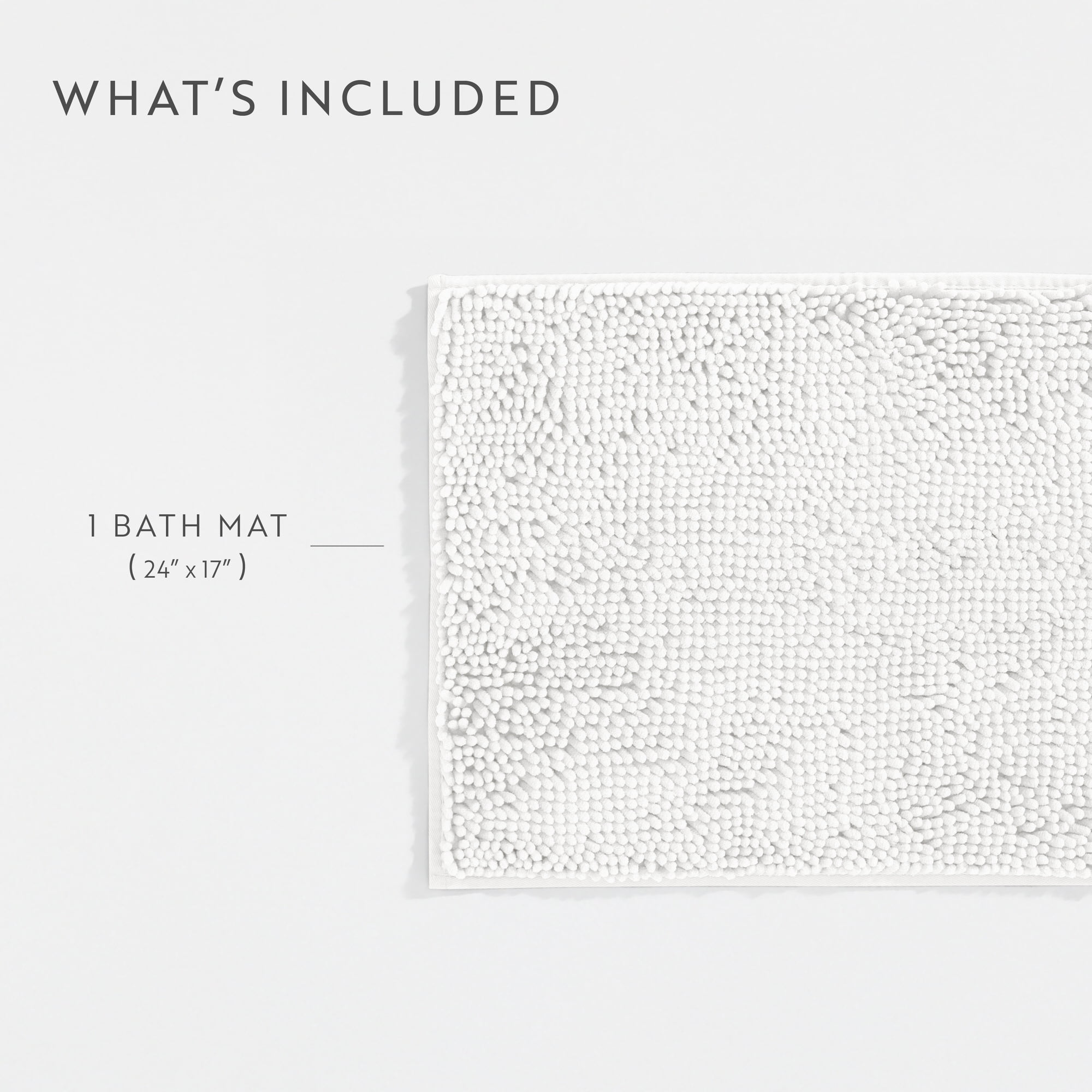 Soft Absorbent Chenille Bath Mat Rug with Anti-Skid Rubber Backing, 24 x 17, White, by Noble Linens