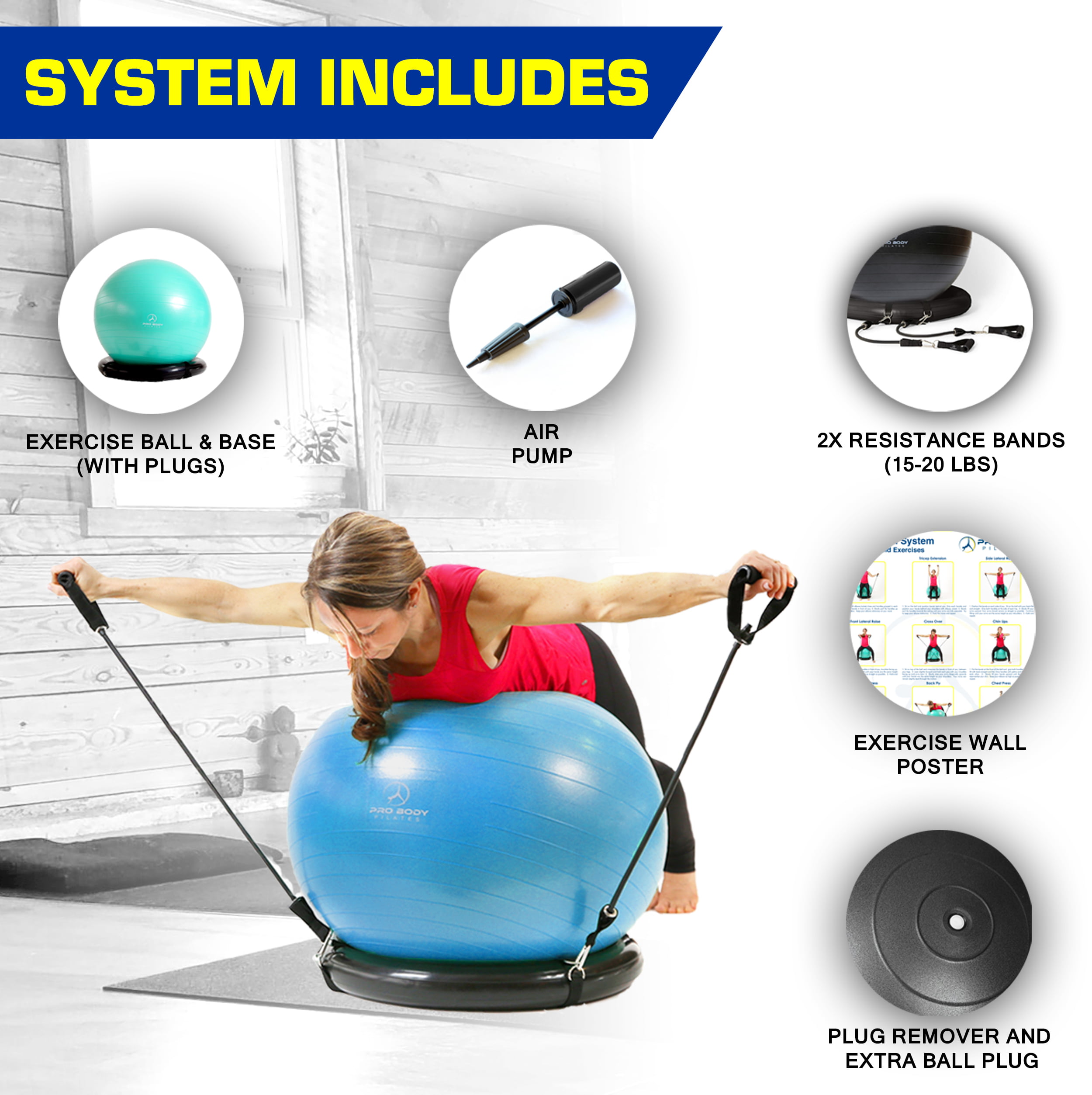 Equipment for Women and Men Improve Balance and Posture Premium Quality Ball Chair for Fitness NEUMEE Yoga Exercise Ball & Stability Base with Resistance Bands for Home Gym & Office