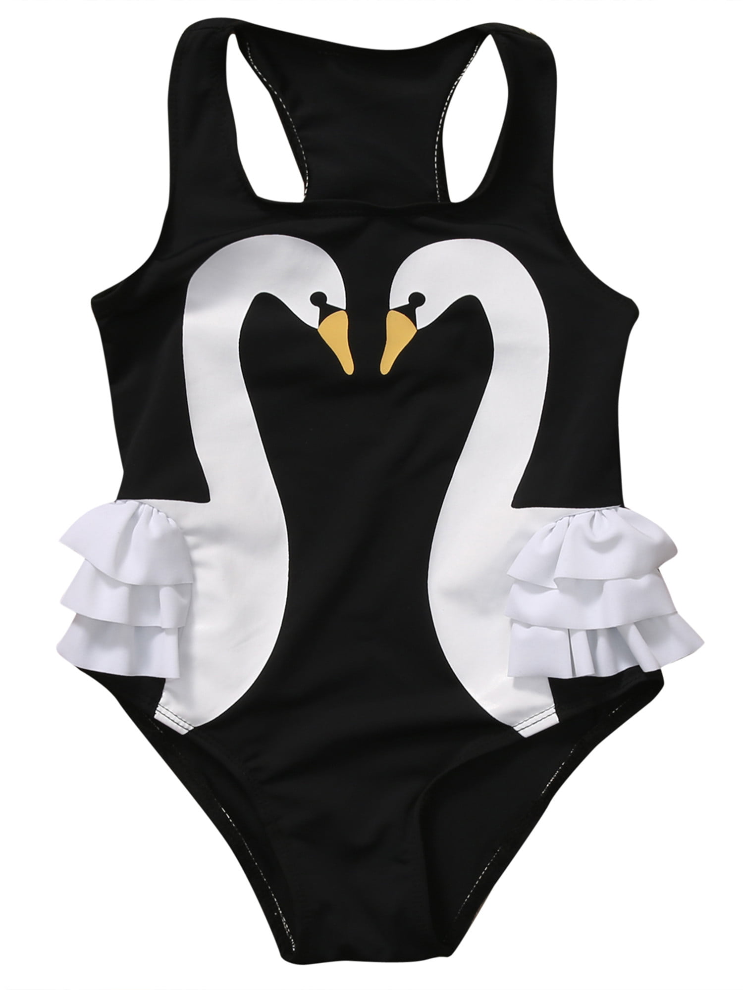 Kid Baby Girls One Piece Swan Swimwear Swimsuit Rash Guard Beachwear Costume