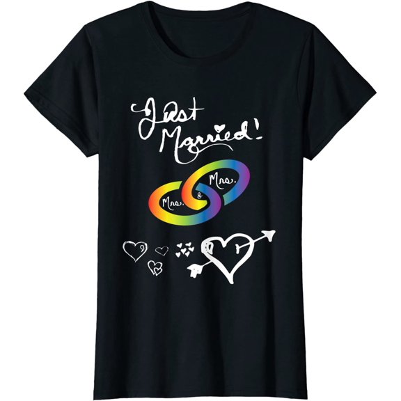 Just Married Mrs & Mrs Lesbian Wedding Engagement LGBTQ T-Shirt