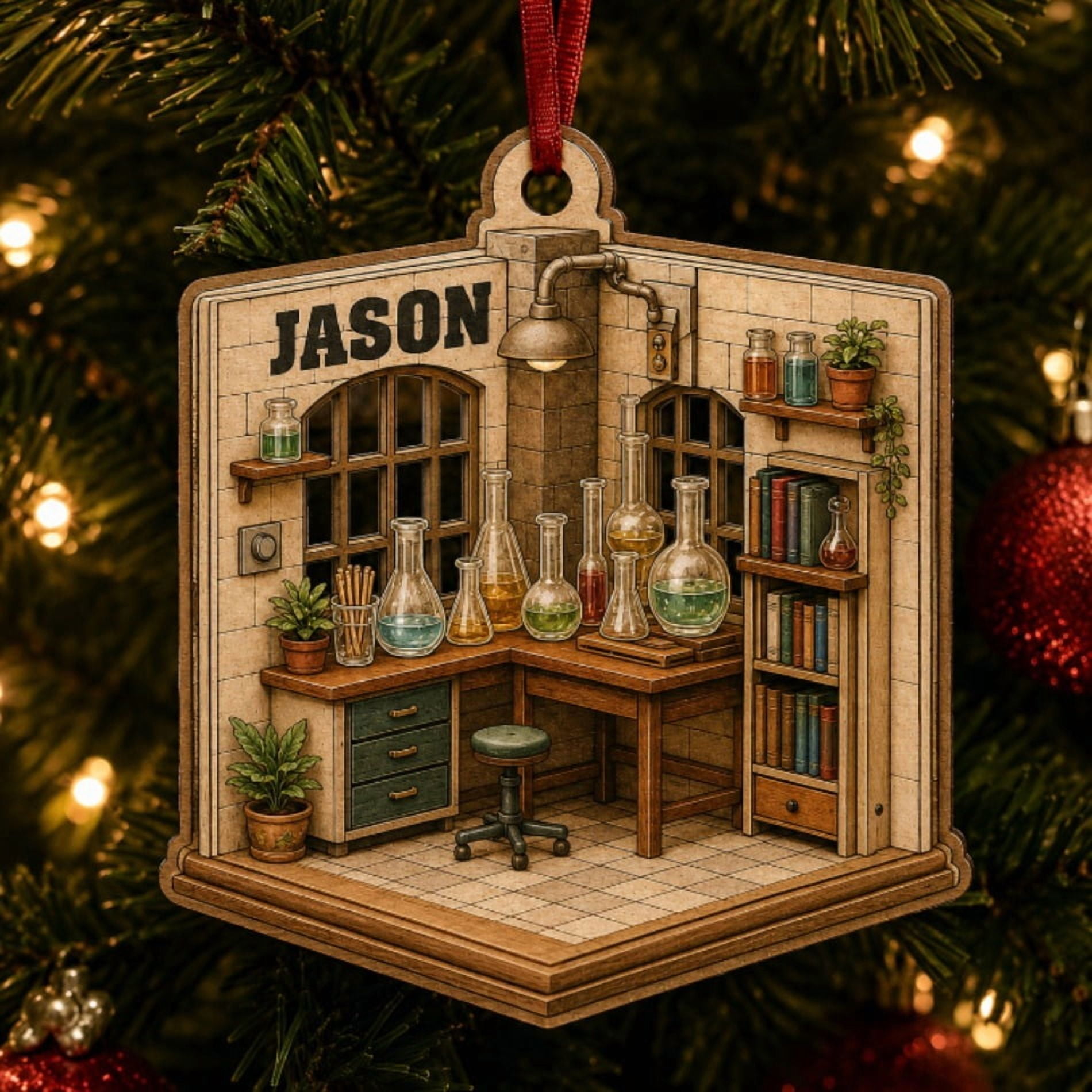 Personalized Science Lab Wooden Christmas Ornament Chemistry Classroom Decor Gift For Scientists Class Gift