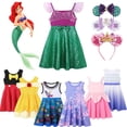 thumbnail image 2 of Disney-vestido de la Sirenita Ariel para niña, Cosplay de Frozen, fiesta de cumpleaños, disfraz de algodón, ropa de Carnaval Fivean unisex, 2 of 2