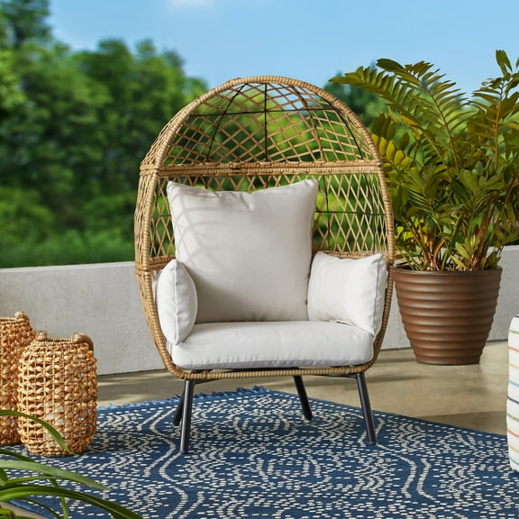 Better Homes & Gardens Ventura Boho Outdoor Wicker Stationary Kid's Egg Chair, Tan