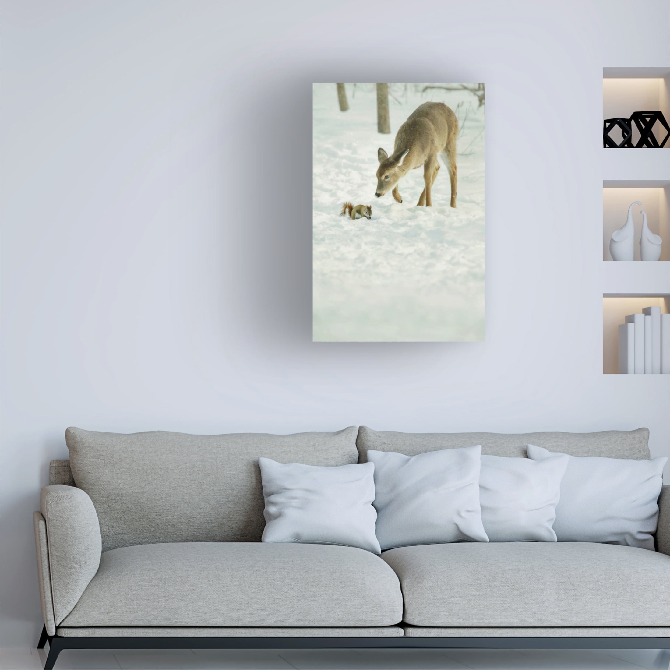 Canvas Wall Art - Carrie Ann Grippo-Pike 'Winter Squirrel and Deer' Wall Art for Living Room, Bedroom, or Office Décor by Trademark Fine Art - 30 x 47 Inches
