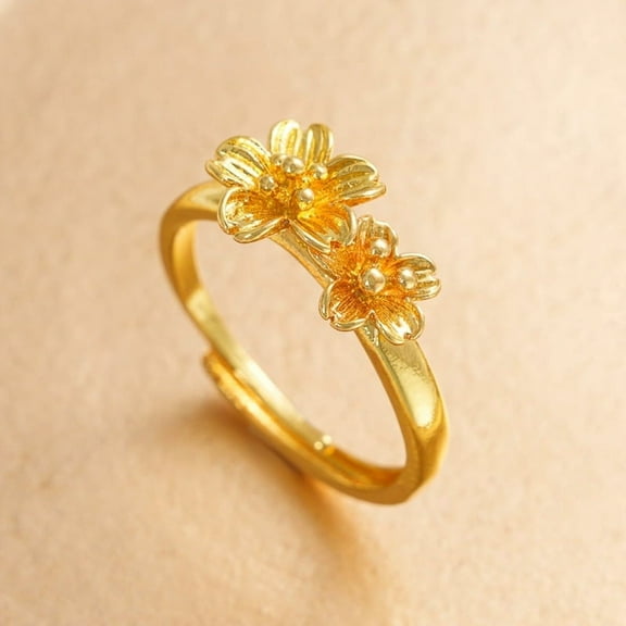 Sand Gold Flower Opening Adjustable Ring Fashion Accessories