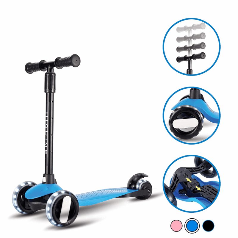 Black Kick Scooter for Kids with 3 Big Light Up Wheels Design For 2-5 Years 