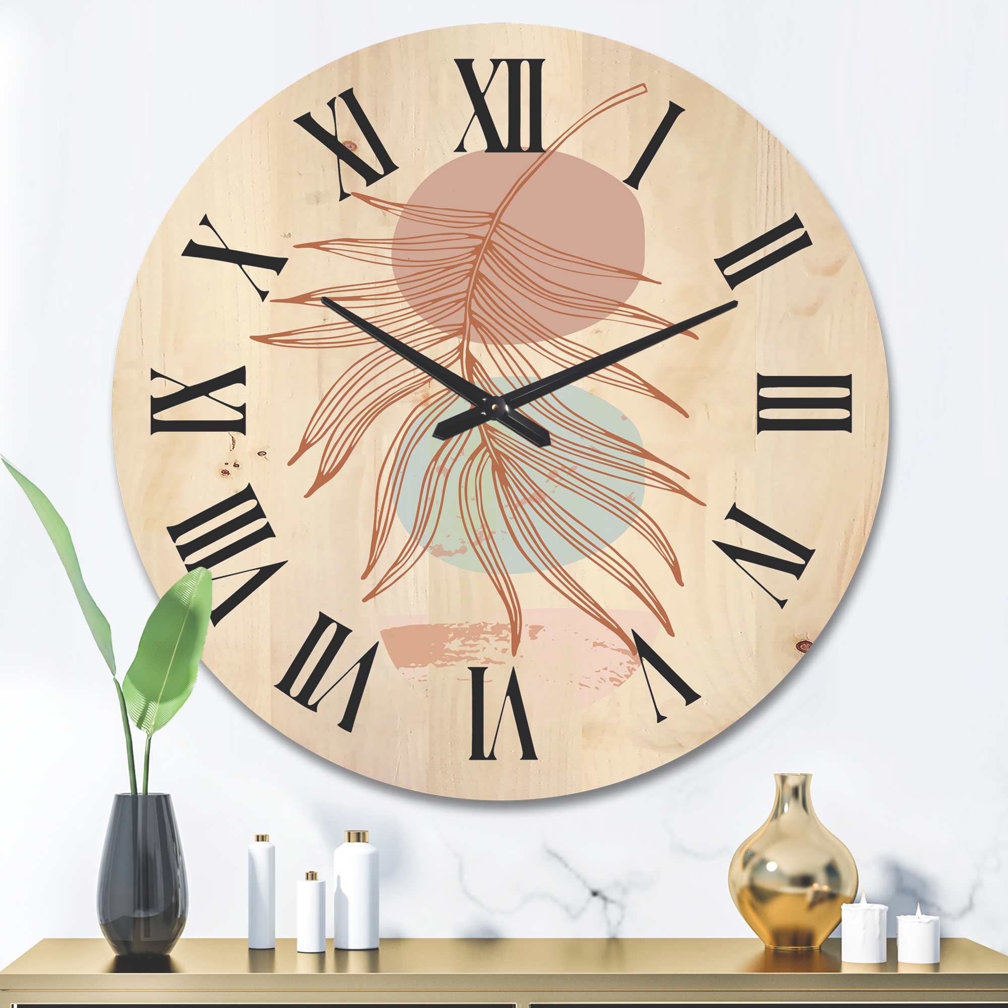 Designart 'Sun and Moon Shapes In Retro Terracotta Tones II' Modern Wood Wall Clock