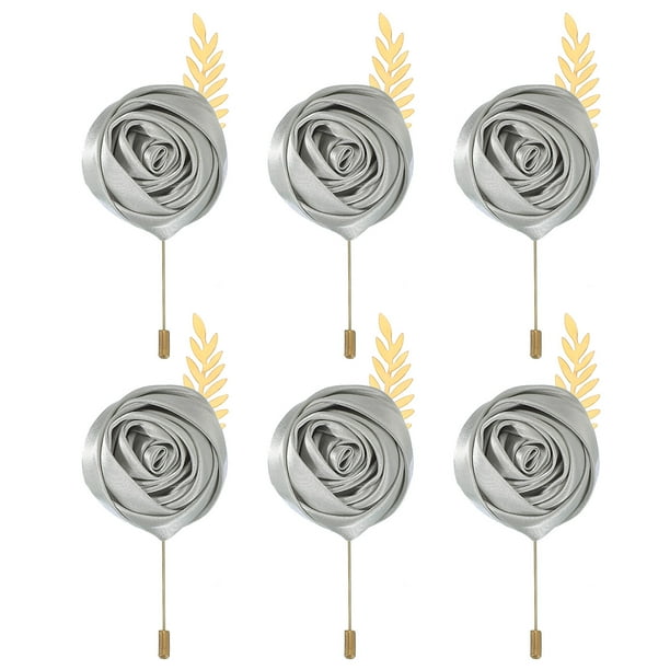 Uxcell 6 Pcs Ramilletes de Rosa para Novios Pins para Hombres Ceremonia de Boda Aniversario Prom Fiesta Formal, Plata(4.7"x2")